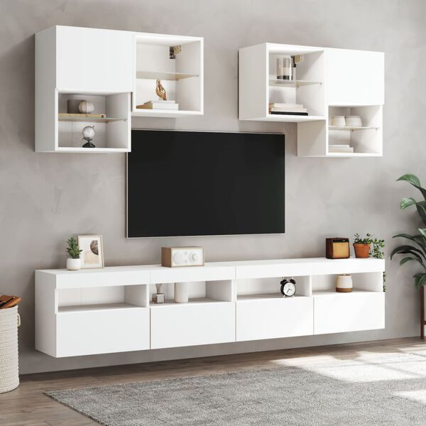 vidaXL 6 Piece TV Wall Cabinet Set with LED Lights White