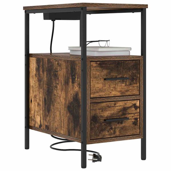 vidaXL Bedside Cabinet with Drawer 2 pcs Smoked Oak 30 x 48 x 61 cm