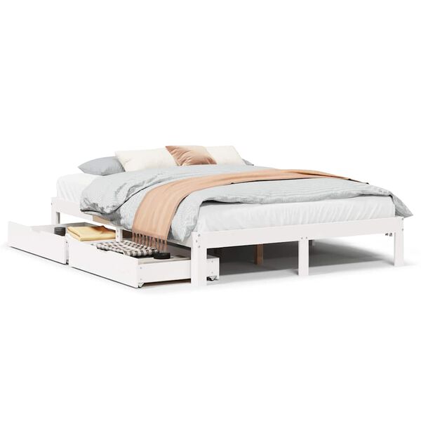 vidaXL Bed Frame with Drawers without Mattress White 140x190 cm