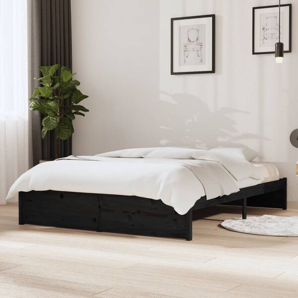 vidaXL Bed Frame without Mattress Black Solid Wood 140x190 cm