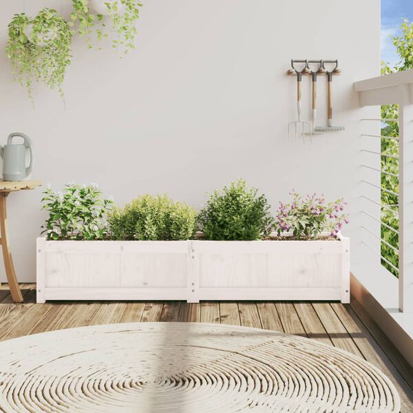 vidaXL Garden Planter White 150x31x31 cm Solid Wood Pine
