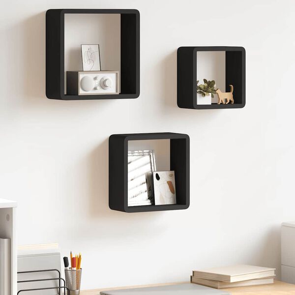 vidaXL Wall Cube Shelves 3 pcs Black MDF