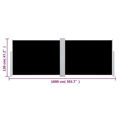 vidaXL Retractable Side Awning Black 120x1000 cm