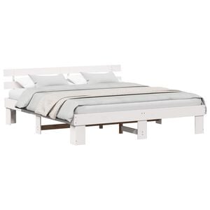 vidaXL Bed Frame with Headboard White 200 x 200 cm Solid Pine Wood