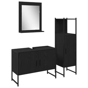 vidaXL Bathroom Furniture Set with Shelf 3 pcs Black Engineered wood