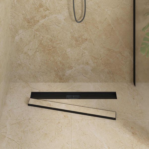 vidaXL 2 in 1 Shower Drain Black 70 cm Stainless Steel 304