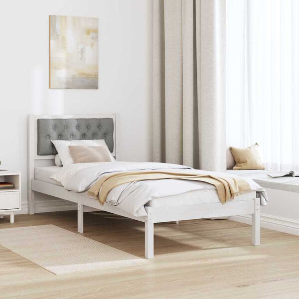 vidaXL Bed Frame with Headboard Light Grey 90 x 190 cm Solid Pine Wood