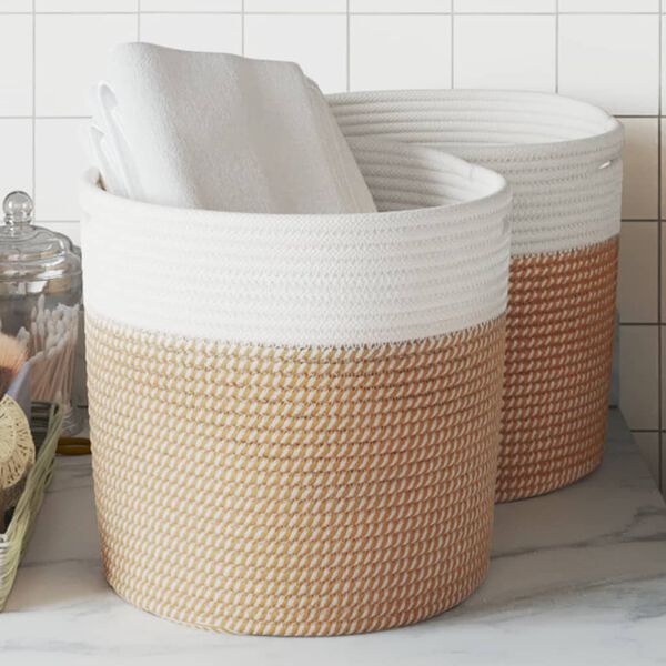 vidaXL Storage Baskets 2 pcs Brown and White Ø28x28 cm Cotton