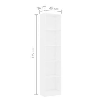 vidaXL 5-Tier Book Cabinet White 40x24x175 cm Engineered Wood