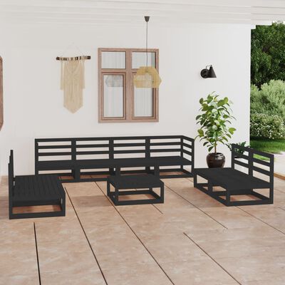 vidaXL 9 Piece Garden Lounge Set Black Solid Pinewood