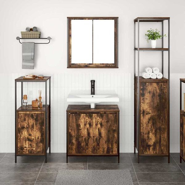 vidaXL Bathroom Furniture Set with Shelf 3 pcs Smoked Oak and Black