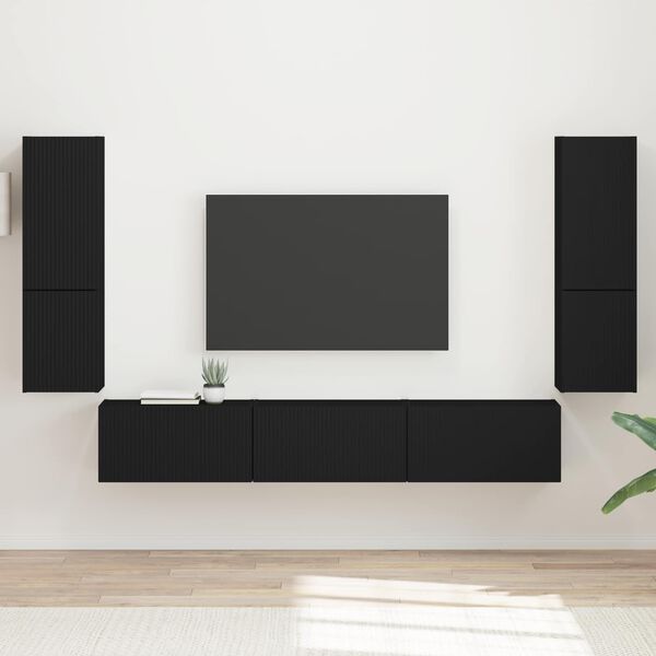 vidaXL TV Cabinet Set Wall-mounted 4 pcs Black Engineered Wood