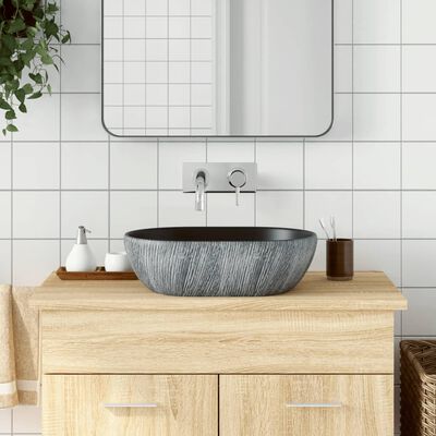 vidaXL Countertop Basin Black and Grey Oval 47x33x13 cm Ceramic