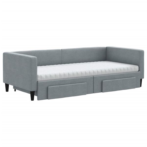 vidaXL Daybed with Trundle and Drawers Light Grey 90x190 cm Fabric