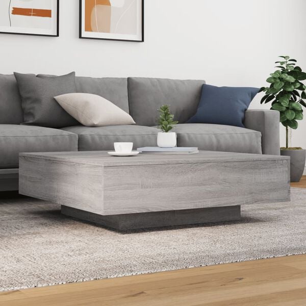 vidaXL Coffee Table with LED Lights Grey Sonoma 100x100x31 cm