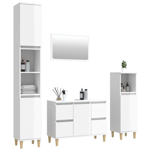 vidaXL 4 Piece Bathroom Furniture Set High Gloss White Engineered Wood