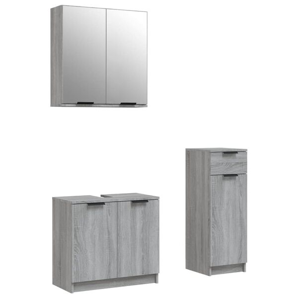 vidaXL 3 Piece Bathroom Cabinet Set Grey Sonoma Engineered Wood