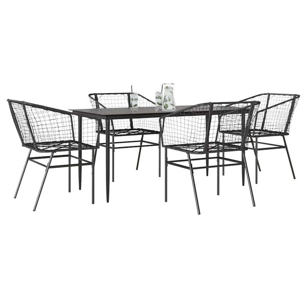 vidaXL 5 Piece Garden Dining Set Black Poly Rattan Glass