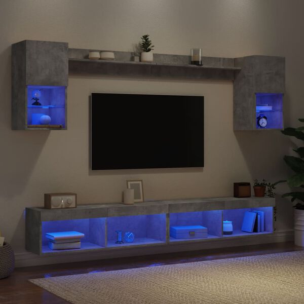 vidaXL 6 Piece TV Wall Units with LED Concrete Grey Engineered Wood