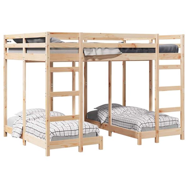 vidaXL Triple Bunk Bed Frame Brown 140 x 200 cm Solid Pine Wood