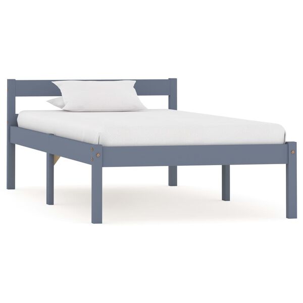 vidaXL Bed Frame without Mattress Grey Solid Pine Wood 90x200 cm