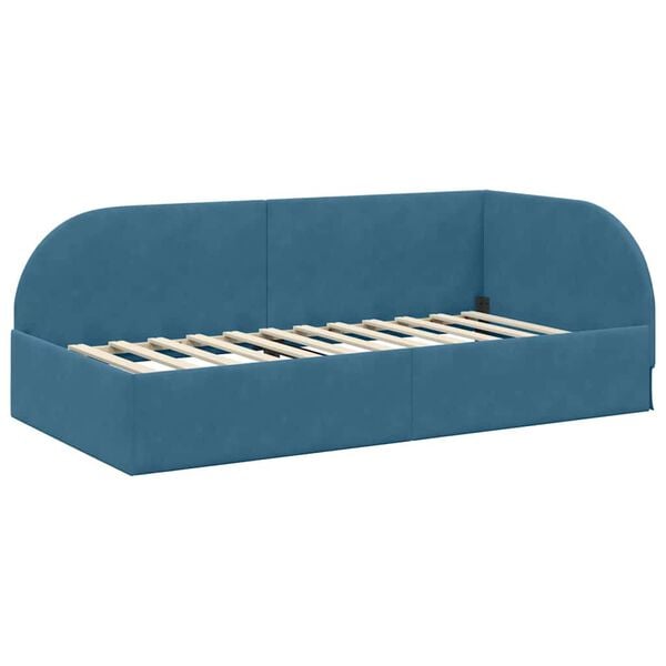 vidaXL Corner Bed Frame with Headboard Blue 100 cm x 200 cm Velvet