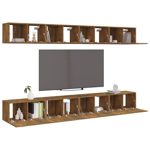 vidaXL TV Cabinets 8 pcs Smoked Oak 60x30x30 cm Engineered Wood