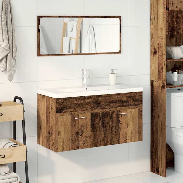 vidaXL 3 Piece Bathroom Furniture Set Old Wood Engineered Wood