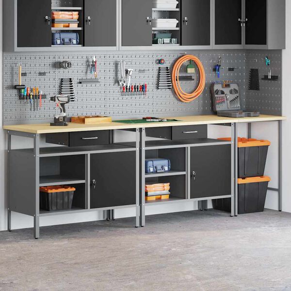 vidaXL Work Bench Set with Drawer 3 pcs Red 255 x 55 x 85 cm Steel