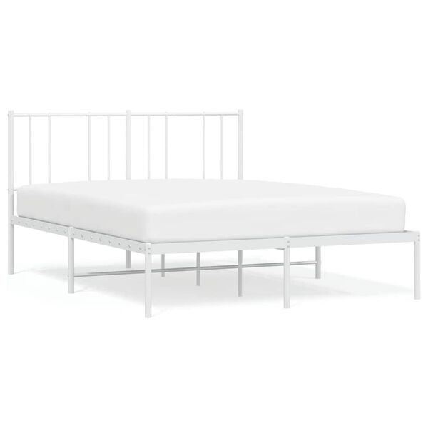 vidaXL Metal Bed Frame without Mattress with Headboard White 135x190cm