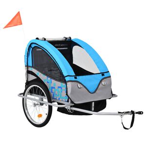 vidaXL 2-in-1 Bike Trailer & Stroller Blue and Grey