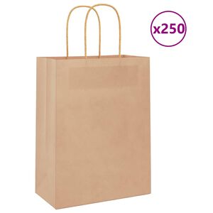vidaXL Paper Bags 250 pcs with Handles Brown 21x11x28 cm