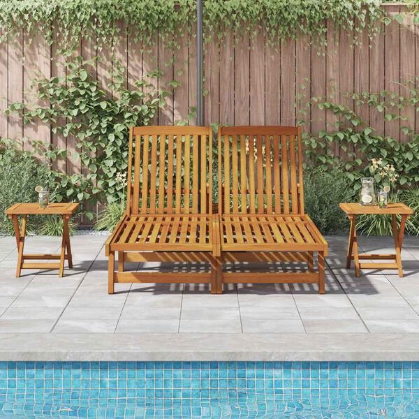 vidaXL Sun Lounger Reclining Brown Solid Acacia Wood