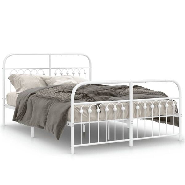 vidaXL Metal Bed Frame without Mattress with Footboard White 140x190cm