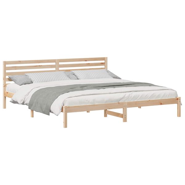 vidaXL Bed Frame with Headboard Brown 180 x 220 cm Solid Pine Wood