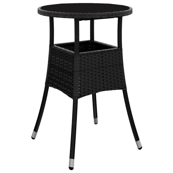 vidaXL Garden Table &Oslash;60x75 cm Tempered Glass and Poly Rattan Black