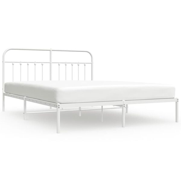 vidaXL Metal Bed Frame without Mattress with Headboard White 160x200cm