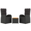 vidaXL 3 Piece Garden Lounge Set Black Poly Rattan&Solid Wood Acacia