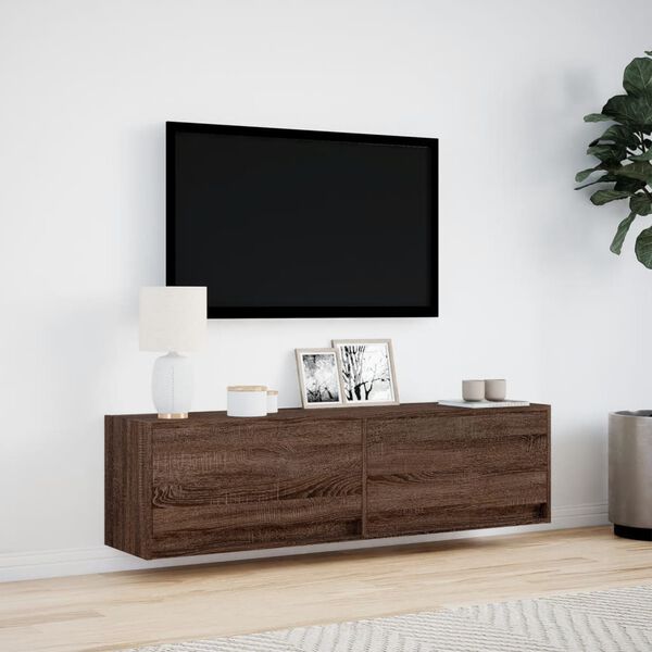 vidaXL TV Wall Cabinet with LED Lights Brown Oak 140x31x38 cm