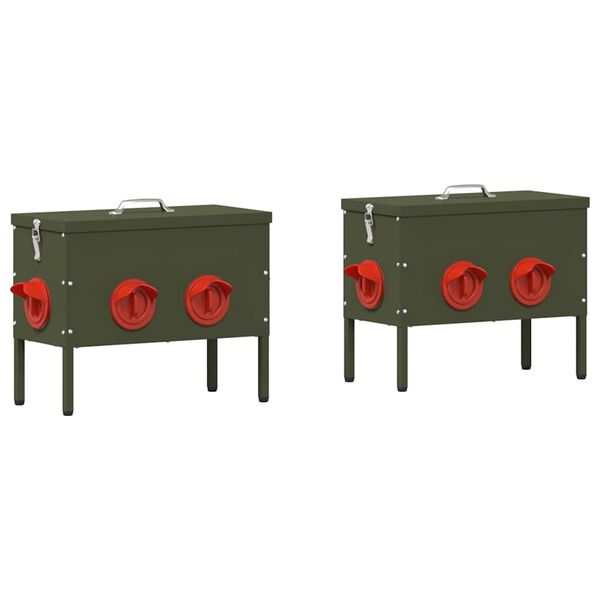 vidaXL Chicken Feeder 2 pcs Olive Green 41.5 x 20.5 x 33 cm