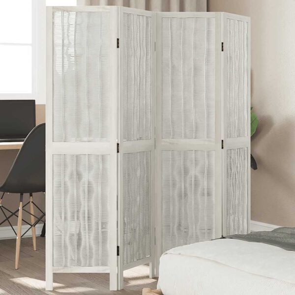 vidaXL Room Divider 4 Panels White Solid Wood Paulownia