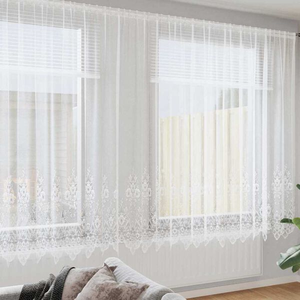 vidaXL Lace Curtain with Curtains Floral White 240 x 600 cm Polyester