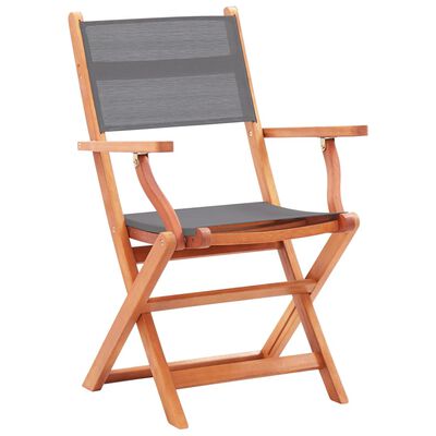 vidaXL Folding Garden Chairs 4 pcs Grey Solid Eucalyptus Wood and Textilene