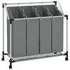 vidaXL Laundry Basket with Wheels 4 Compartments Grey