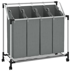 vidaXL Laundry Basket with Wheels&nbsp;4 Compartments Grey