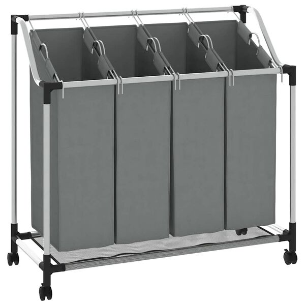 vidaXL Laundry Basket with Wheels 4 Compartments Grey