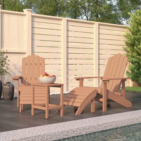 vidaXL Garden Adirondack Chairs with Footstool & Table HDPE Brown