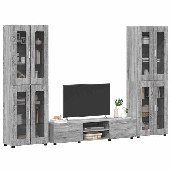 vidaXL TV Cabinet Set with Drawer Grey Sonoma Engineered Wood
