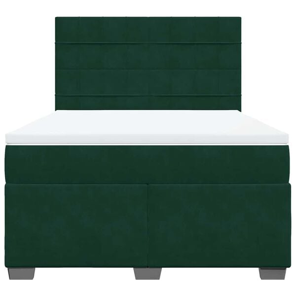 vidaXL Box Spring Bed with Mattress Dark Green 140x190 cm Velvet