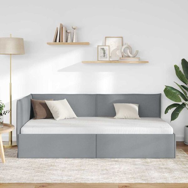 vidaXL Corner Bed Frame with Headboard Light grey 100 x 200 cm Fabric